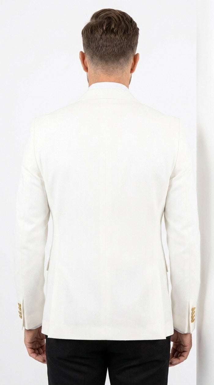 Men’s Ivory Double Breasted Blazer with Gold Buttons, Cream Off White Formal Sport Coat