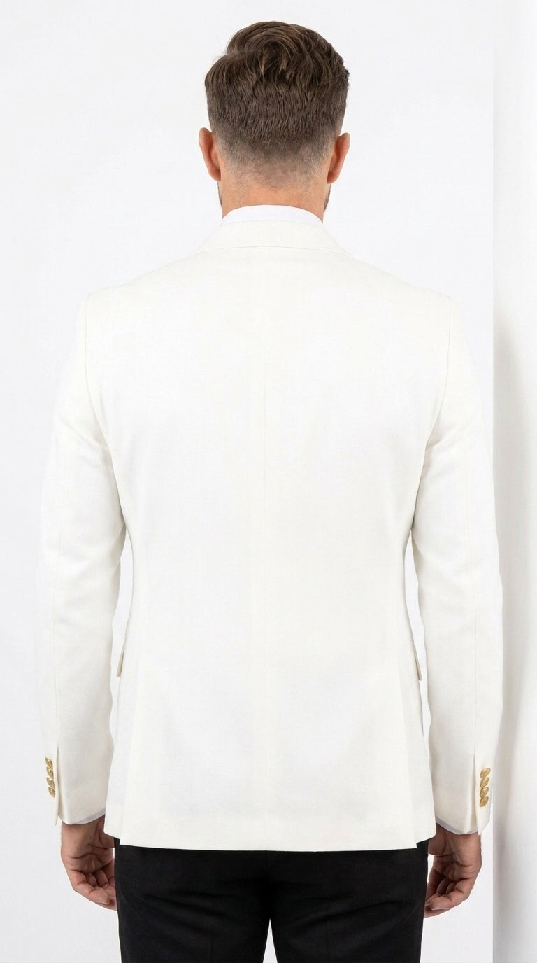 Men’s Ivory Double Breasted Blazer with Gold Buttons, Cream Off White Formal Sport Coat