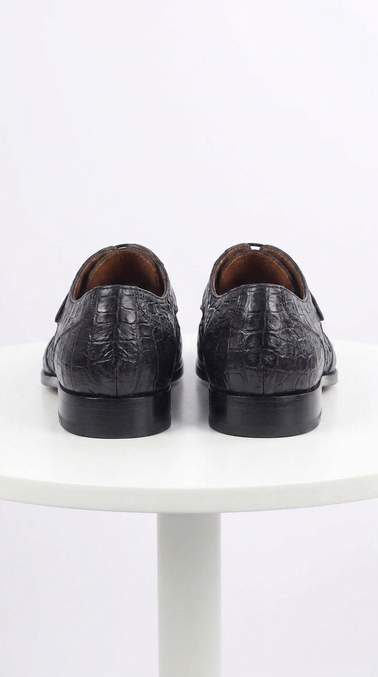 Men’s Navy Exotic Leather Loafers, Alligator Texture Formal Dress Shoes