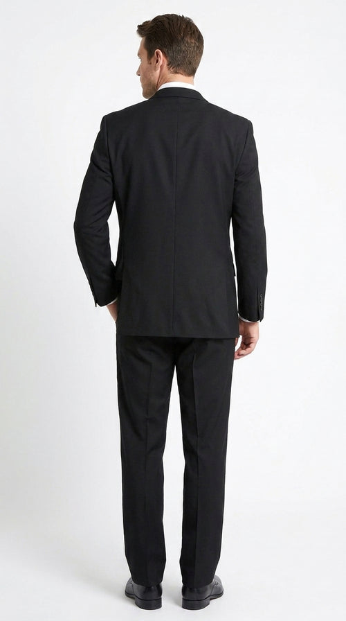 Men’s Black 2 Button Suit with Double Breasted Vest, Pleated Pant Formal Wedding Business Suit