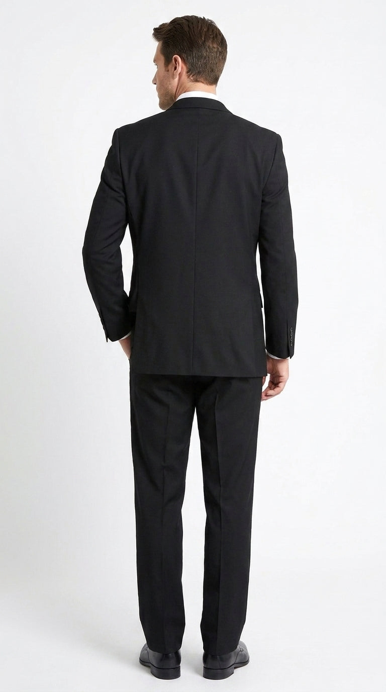 Men’s Black 2 Button Suit with Double Breasted Vest, Pleated Pant Formal Wedding Business Suit
