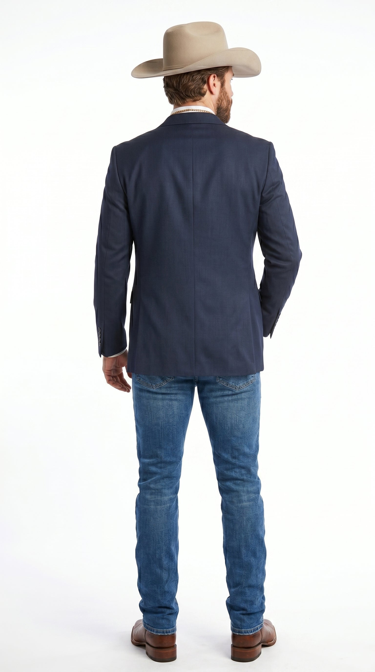 Men’s Navy Western Suit Blazer with Double Breasted Vest, Modern Cowboy Formal Outfit