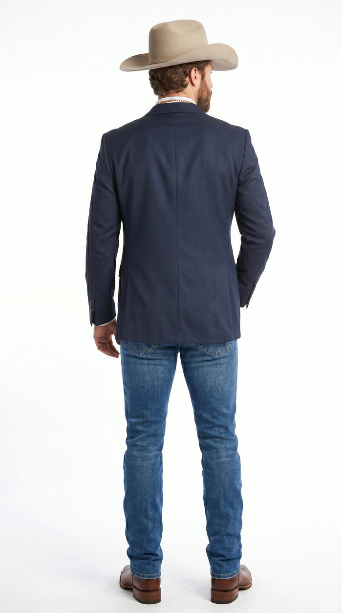 Men’s Navy Western Suit Blazer with Double Breasted Vest, Modern Cowboy Formal Outfit