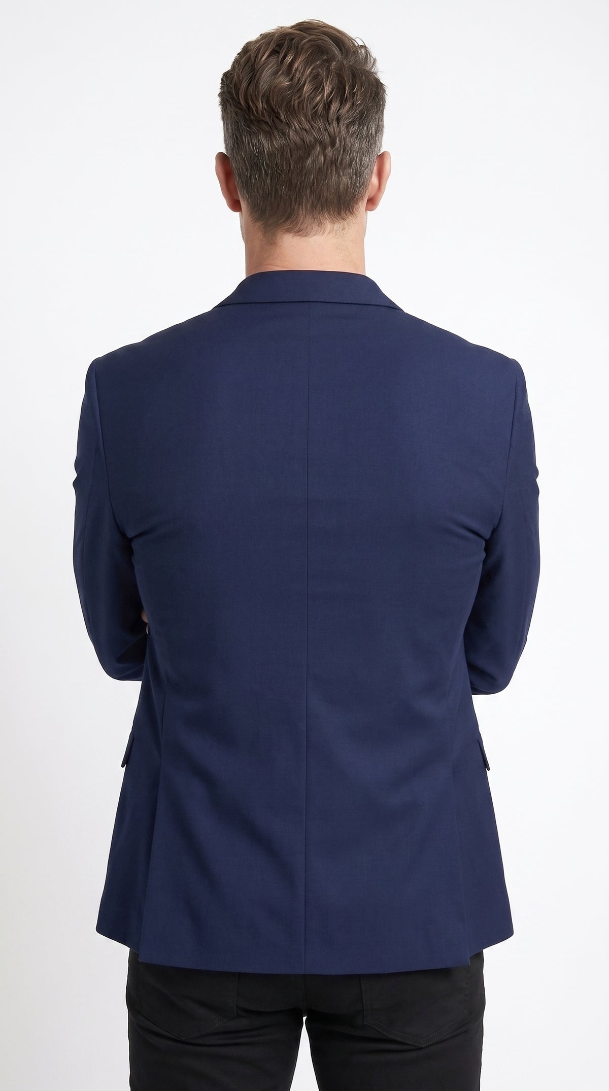 Renoir Men’s Navy Blue Wool 2 Button Sport Coat, Classic Fit Formal Blazer