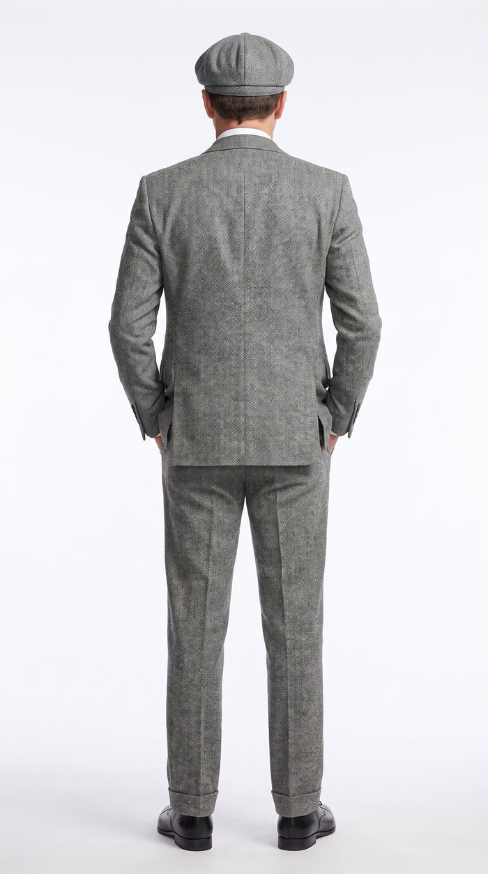Peaky Blinders Men’s Gray Tweed 3 Piece Suit – Vintage 1920s Wedding Vested Suit