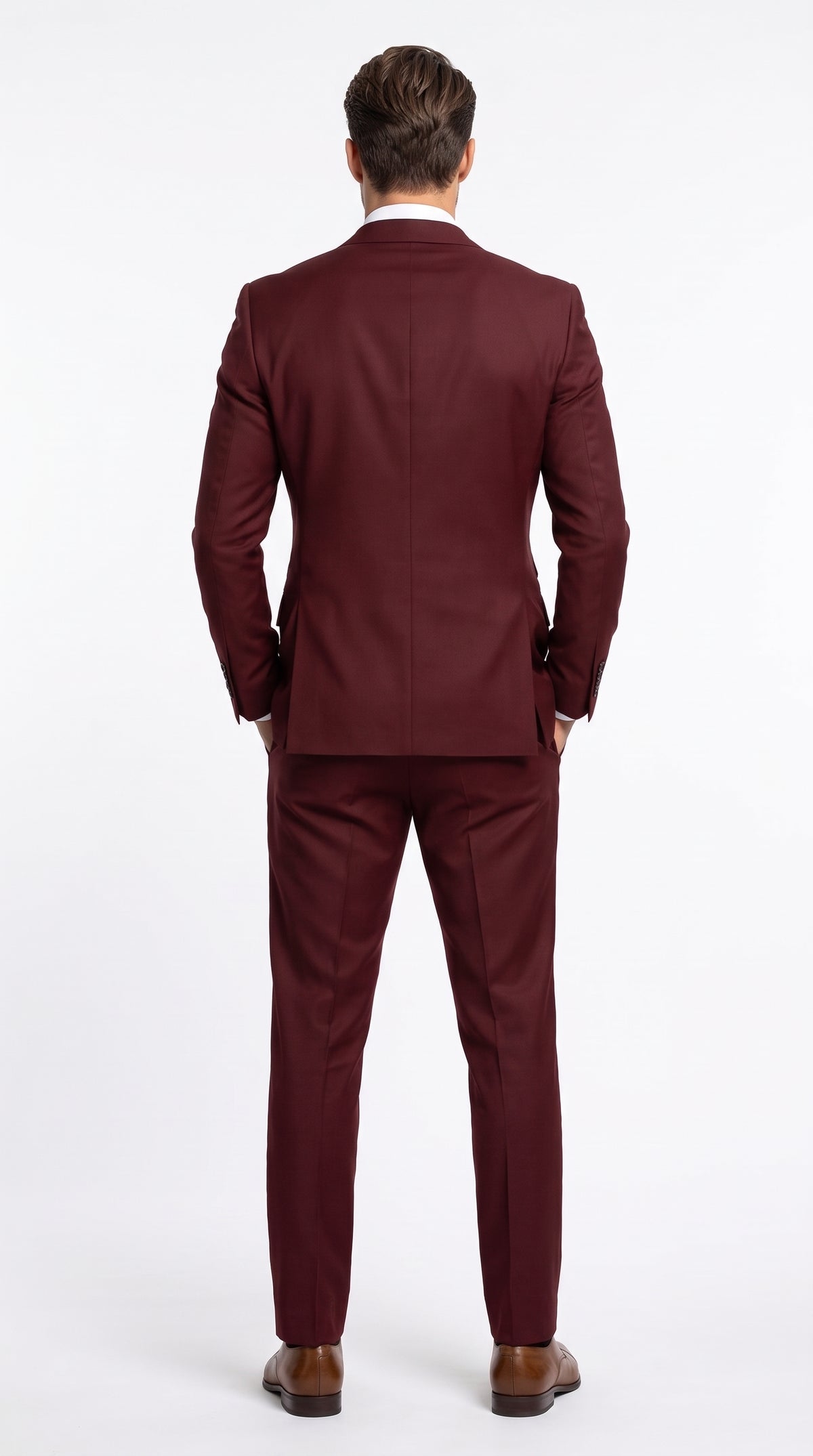 Men’s Burgundy Double Breasted Suit – Modern Fit Wedding, Prom & Formal Suit with Tapered Pants