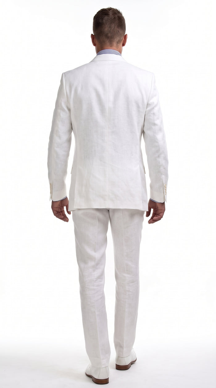 Men’s Big & Tall White Linen Suit – 2 Piece 2-Button Summer Wedding & Beach Suit with Tapered Pants