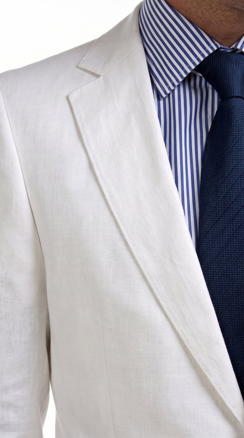Men’s Big & Tall White Linen Suit – 2 Piece 2-Button Summer Wedding & Beach Suit with Tapered Pants