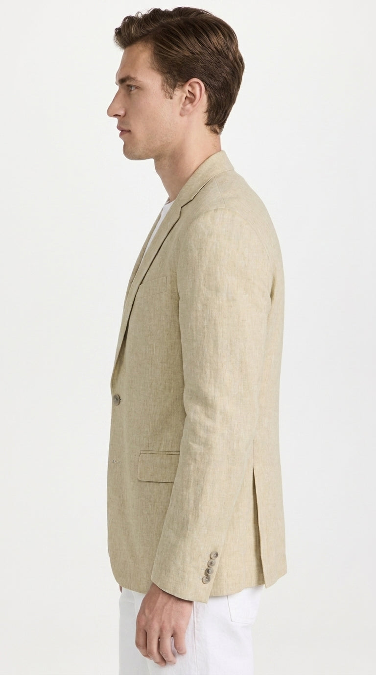 Men’s Natural Beige Linen Blazer – Lightweight Two-Button Wedding, Business and Summer Sport Coat