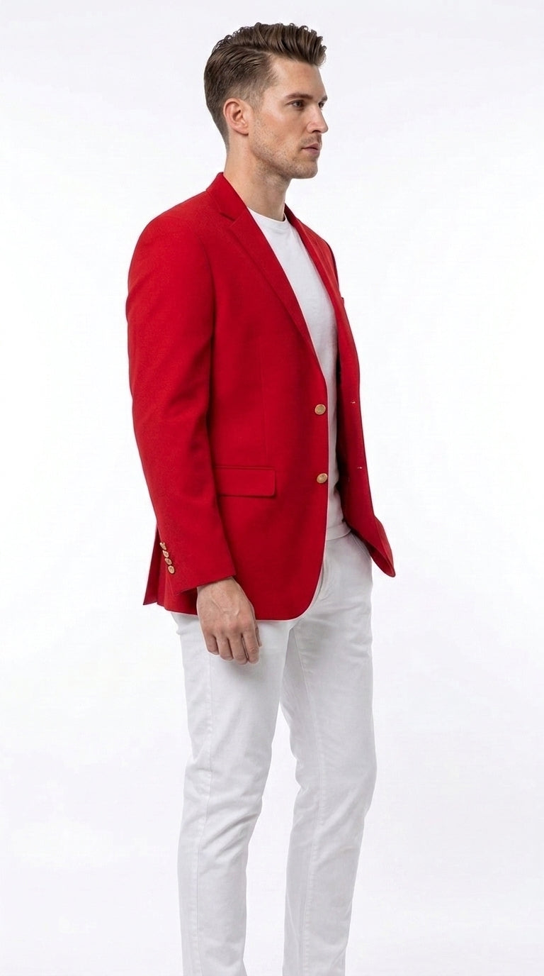 Men’s Solid Red Sport Coat Jacket, Unique Fashion Designer Dress Blazer for Men