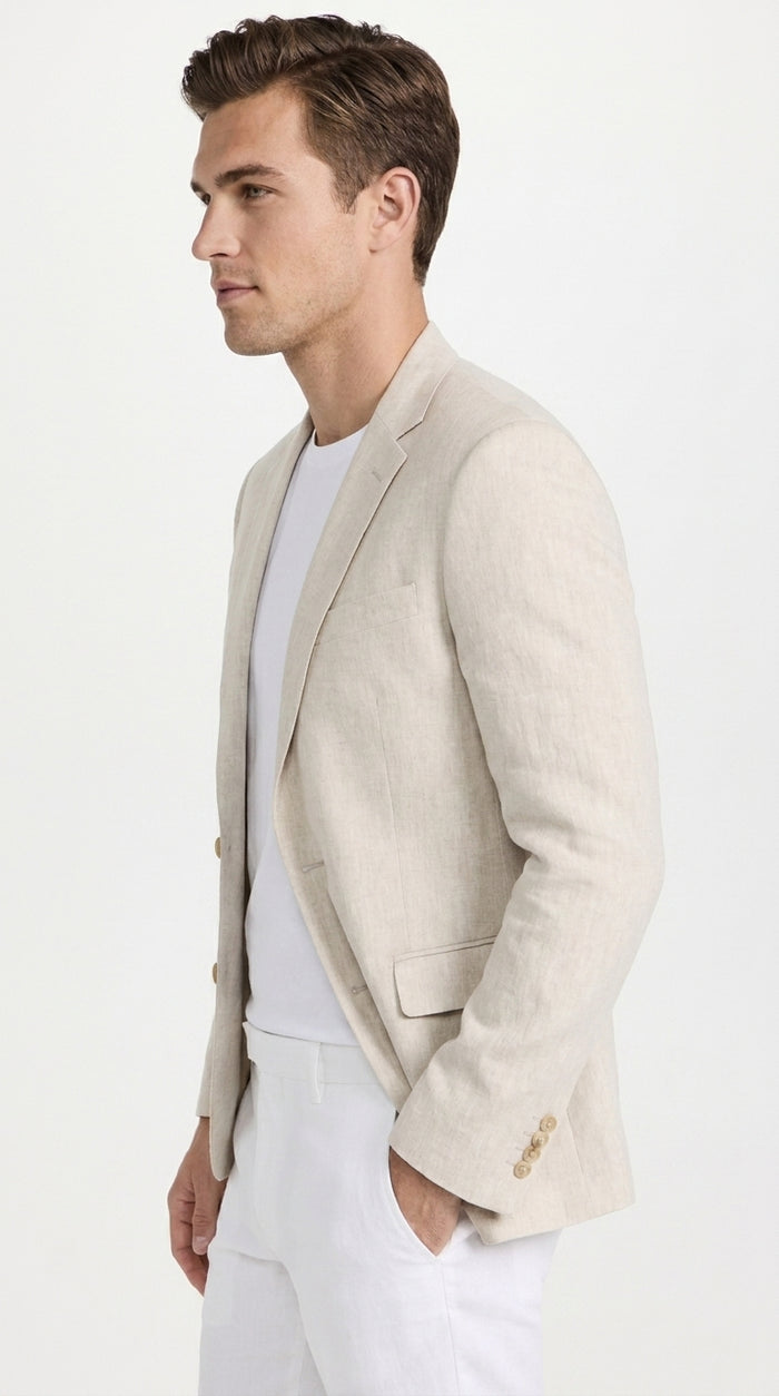 Men’s Natural Linen Blazer, Lightweight Sport Coat for Summer Wedding and Casual Events