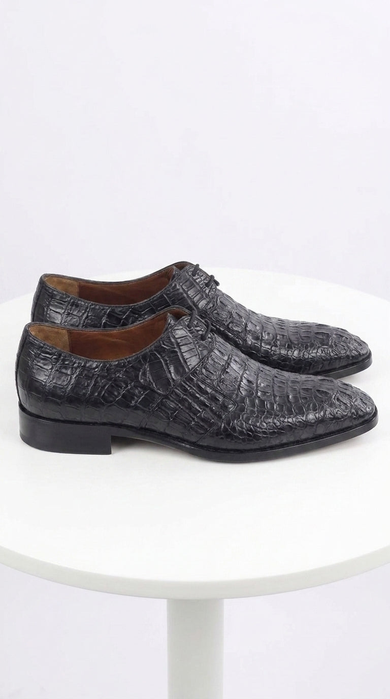 Men’s Navy Exotic Leather Loafers, Alligator Texture Formal Dress Shoes