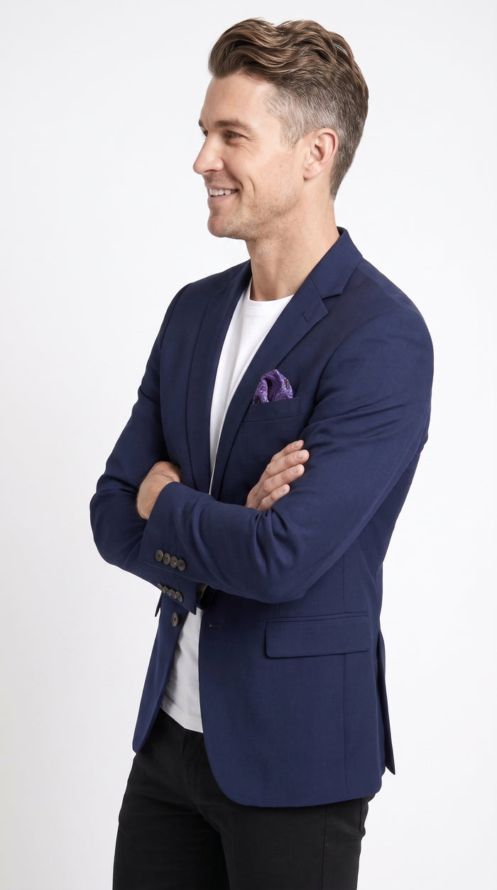 Renoir Men’s Navy Blue Wool 2 Button Sport Coat, Classic Fit Formal Blazer