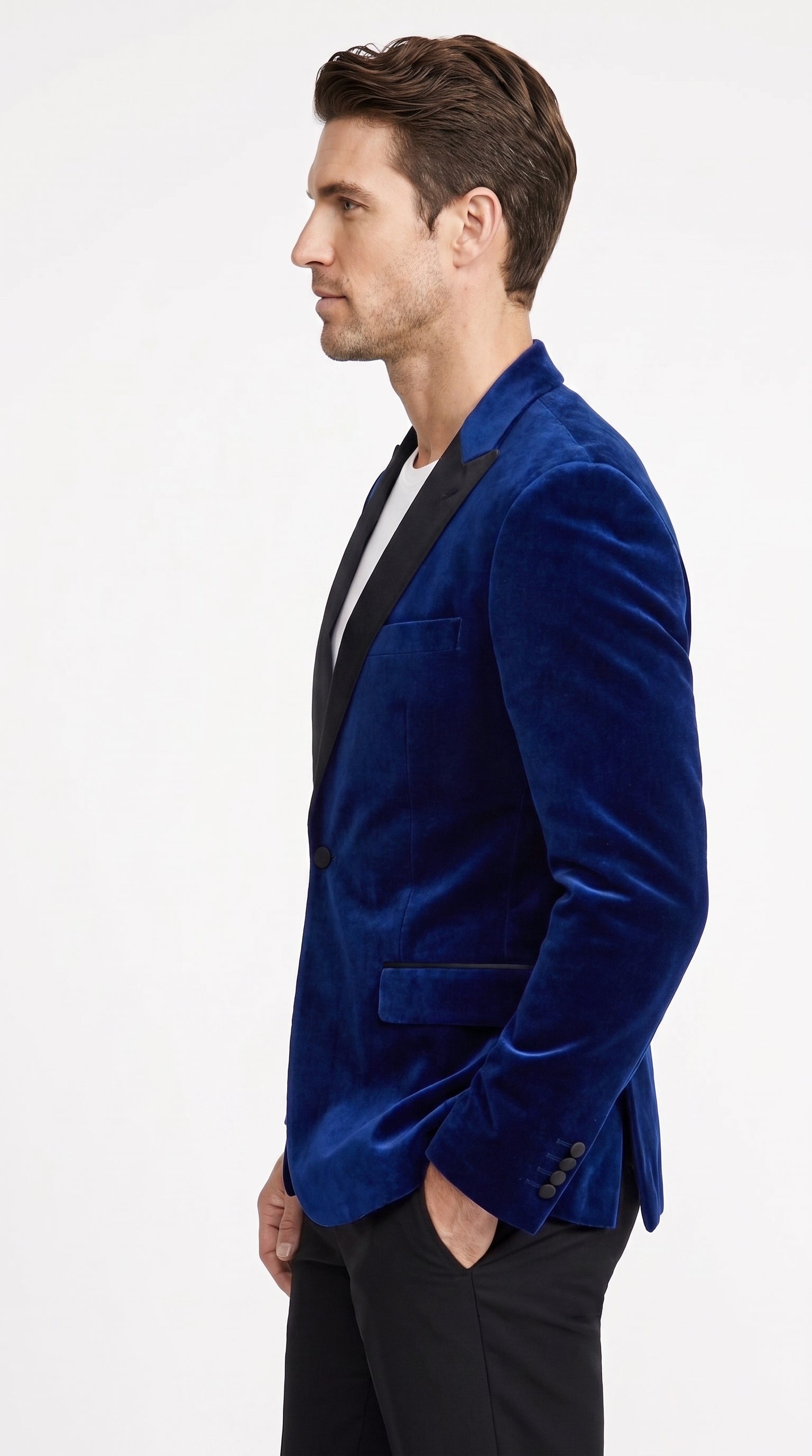 Men’s Dark Royal Blue Velvet Tuxedo Dinner Jacket, Designer Formal Wedding Prom Blazer