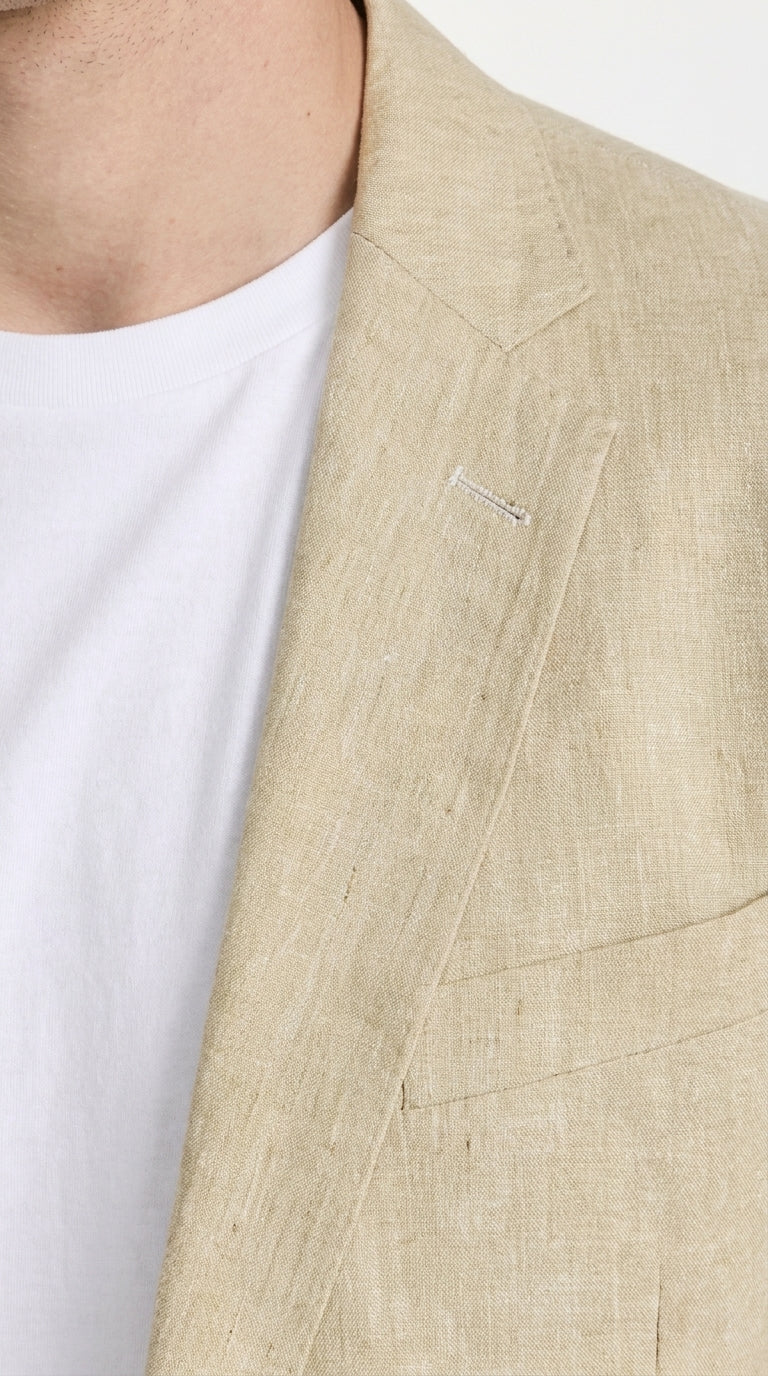 Men’s Natural Beige Linen Blazer – Lightweight Two-Button Wedding, Business and Summer Sport Coat