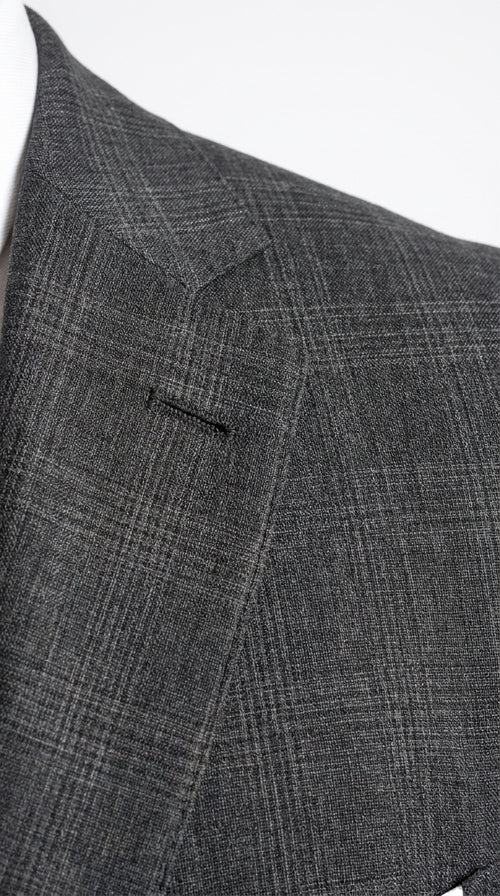 Men’s Charcoal Grey Windowpane Plaid 3-Piece Suit – Two-Button Jacket with Matching Vest and Pants