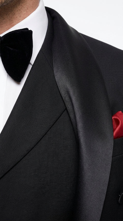 Men’s Black 6 Button Double Breasted Tuxedo, 2 Piece Formal Wedding Prom Suit
