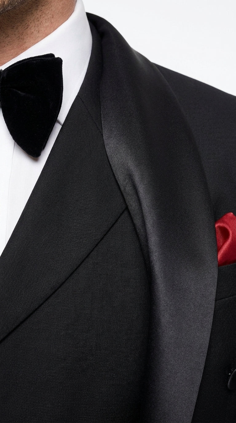 Men’s Black 6 Button Double Breasted Tuxedo, 2 Piece Formal Wedding Prom Suit