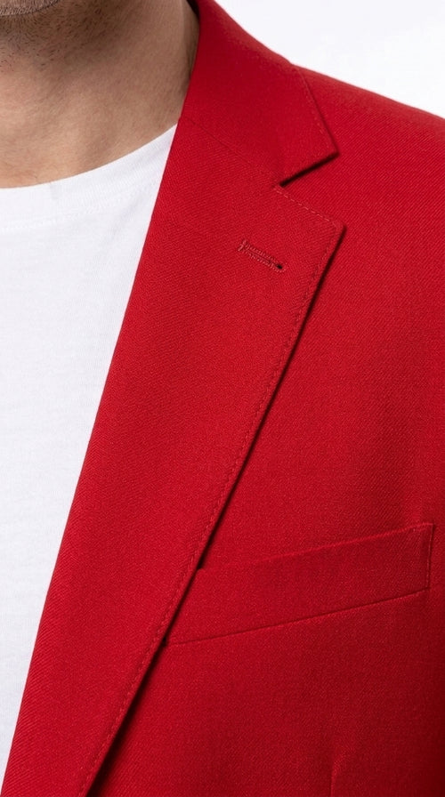 Men’s Solid Red Sport Coat Jacket, Unique Fashion Designer Dress Blazer for Men