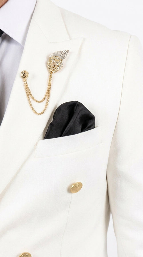 Men’s Ivory Double Breasted Blazer with Gold Buttons, Cream Off White Formal Sport Coat