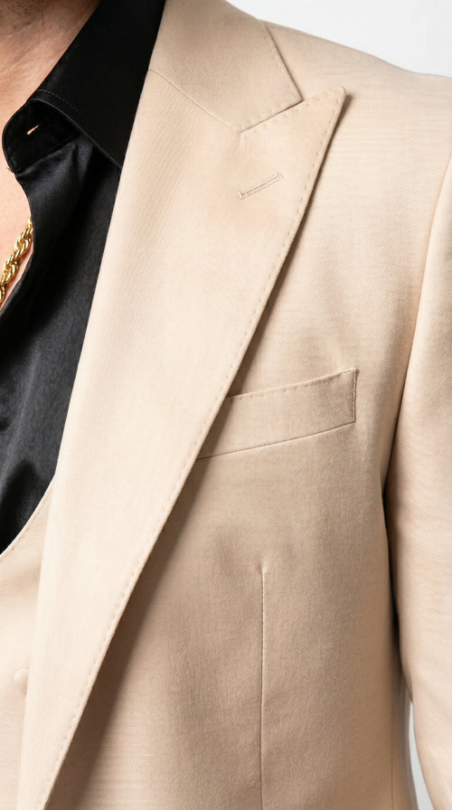 Men’s Light Beige Western 3 Piece Suit with Shawl Lapel, Cowboy Tuxedo Formal Outfit