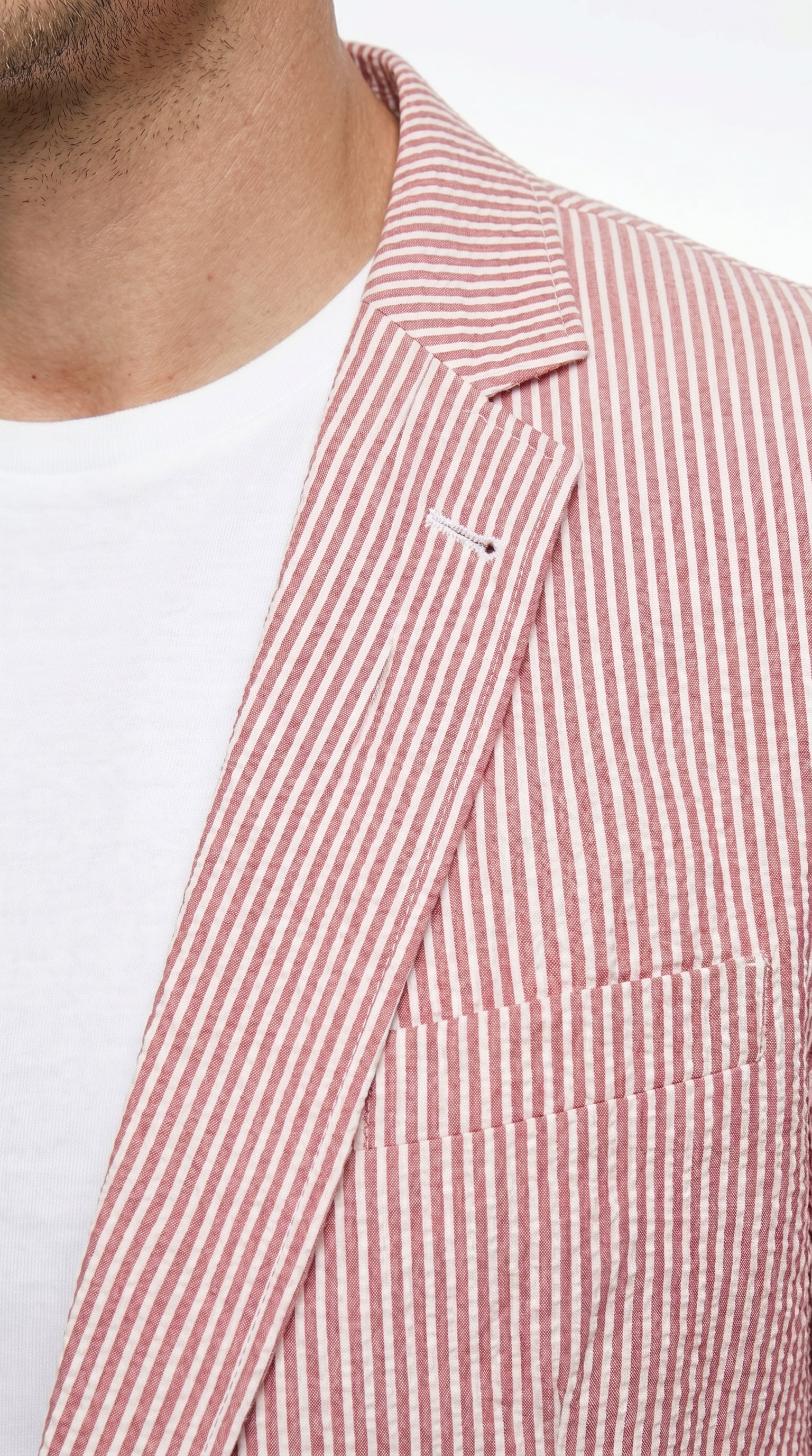 Men’s Red Brick Seersucker 2 Button Blazer, Lightweight Summer Sport Coat for Dress Casual Wear