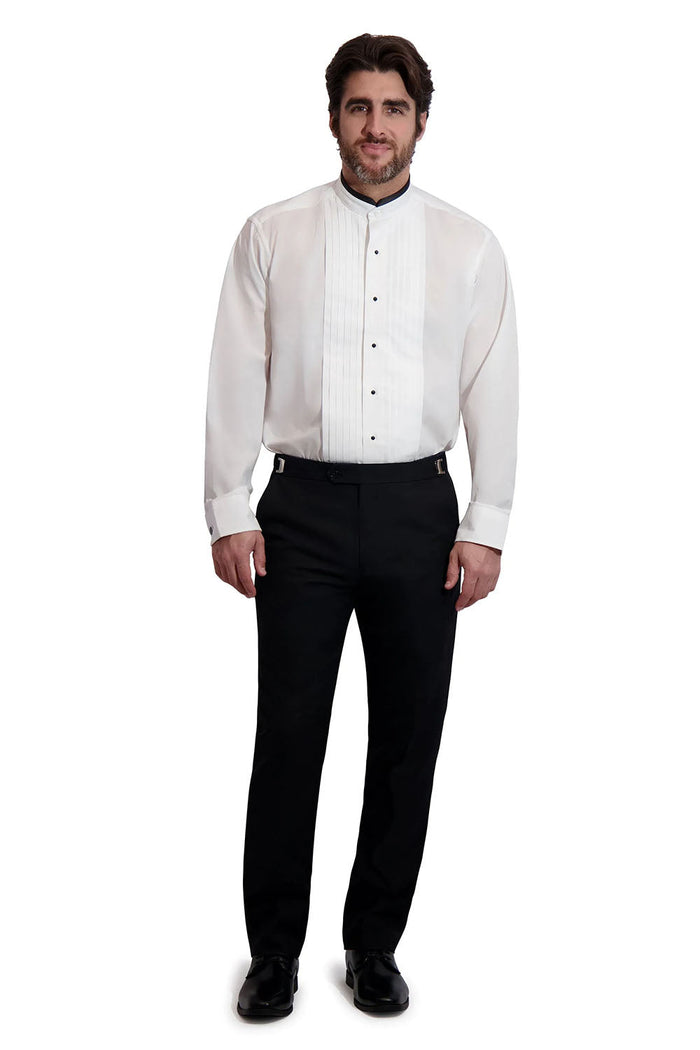 Devon White Pleated Mandarin Tuxedo Shirt Classic Collection