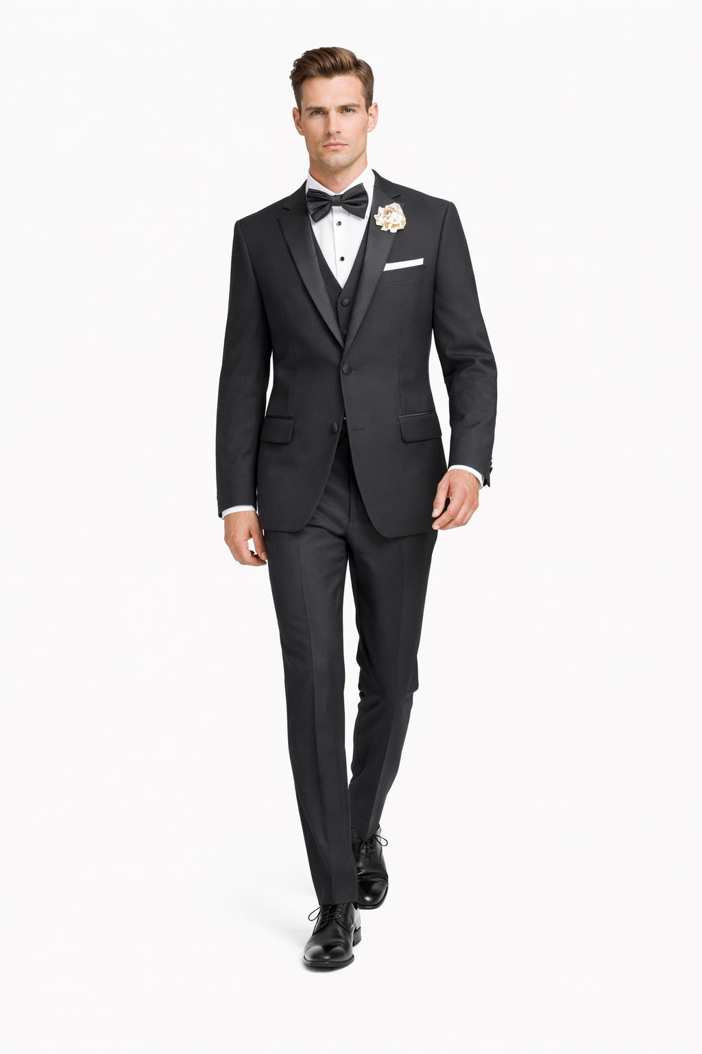 Mens Mantoni Black Tuxedo – Classic Formal Dinner Suit for Wedding, Prom and Black Tie Events
