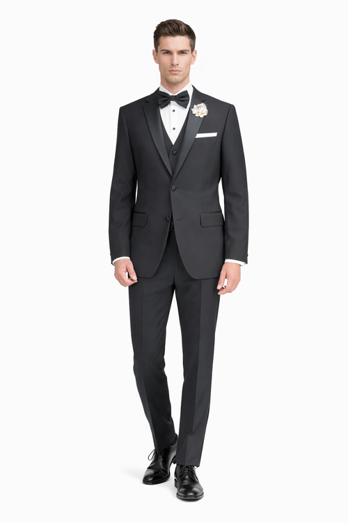 Mens Mantoni Black Tuxedo – Classic Formal Dinner Suit for Wedding, Prom and Black Tie Events