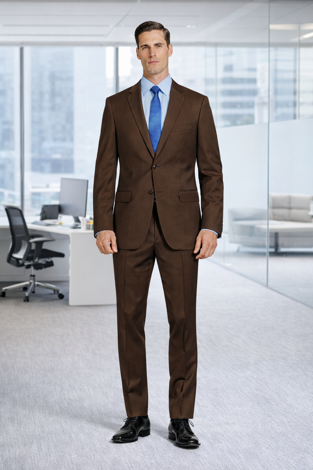 Mantoni Brown Two-Button Wool Suit