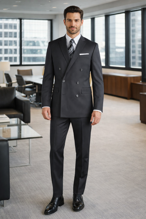 Mantoni Double-Breast Black, Grey, or Navy Wool Suit