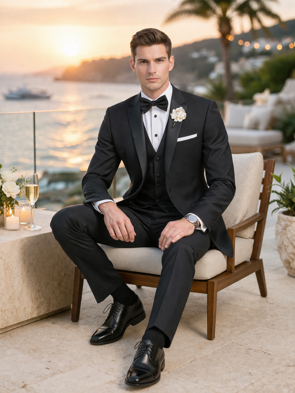 Mens Mantoni Black Tuxedo – Classic Formal Dinner Suit for Wedding, Prom and Black Tie Events