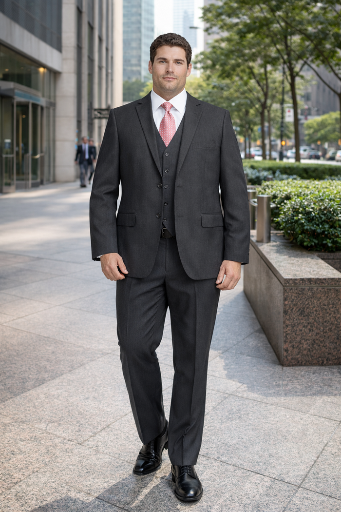 Mens Charcoal Tiglio Suit – Classic 3 Piece Dark Grey Suit for Business, Wedding and Formal Wear