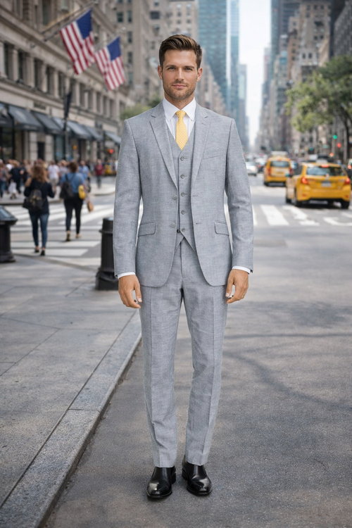 Mantoni Light Gray Suit for Men – Elegant Wedding and Business Formal Suit