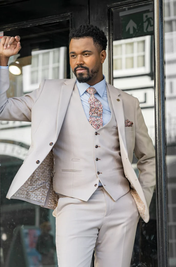 Mens Beige Stone Two-Button Blazer – Classic Tailored Smart Casual Jacket – SuitUSA