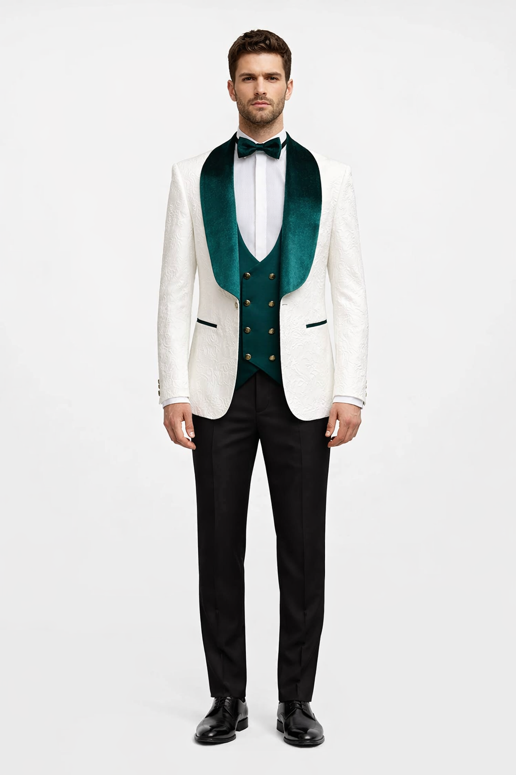Marco Lorenzo Premium Paisley Green Velvet 4pc Suit W/ Matching Bowtie