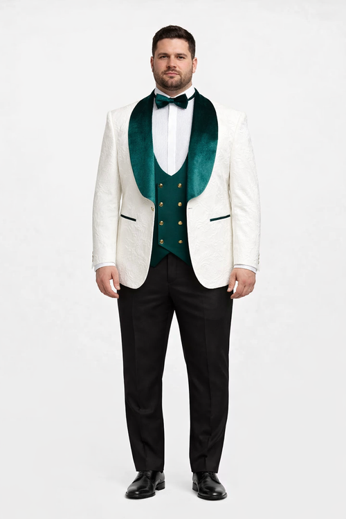 Marco Lorenzo Premium Paisley Green Velvet 4pc Suit W/ Matching Bowtie