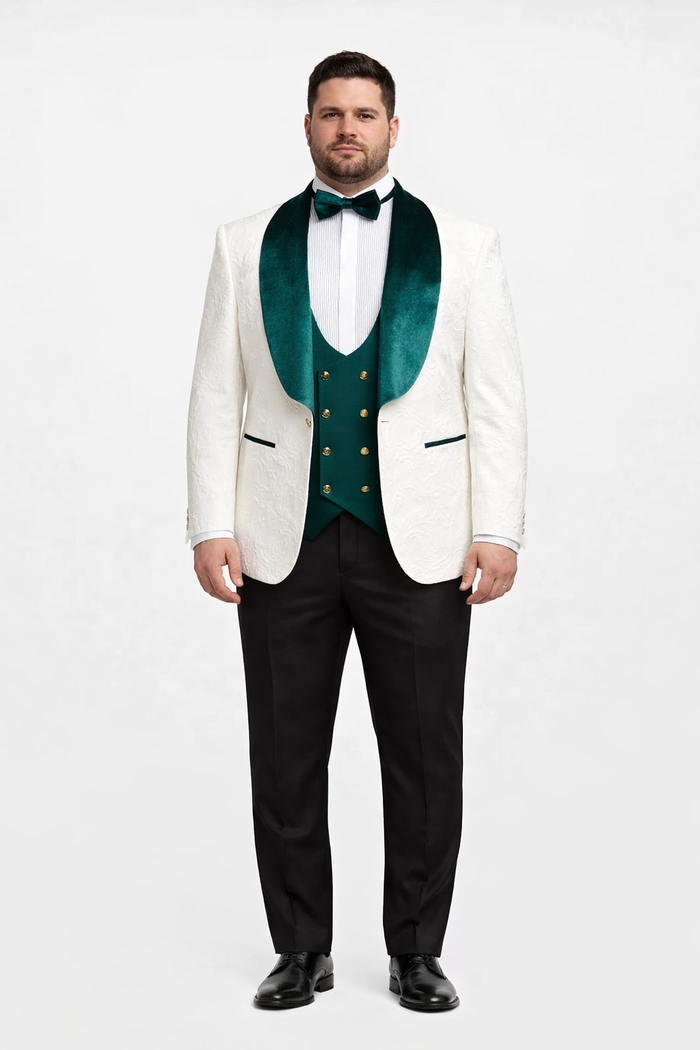 Marco Lorenzo Premium Paisley Green Velvet 4pc Suit W/ Matching Bowtie