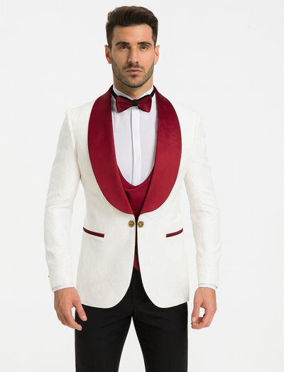 Marco Lorenzo Premium Paisley Red Velvet 4pc Suit W/ Matching Bowtie