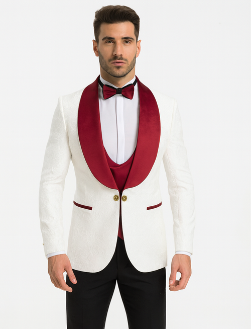 Marco Lorenzo Premium Paisley Red Velvet 4pc Suit W/ Matching Bowtie