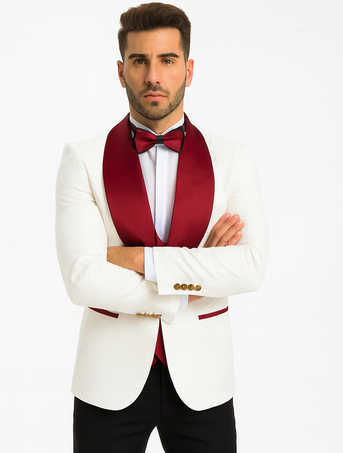 Marco Lorenzo Premium Paisley Red Velvet 4pc Suit W/ Matching Bowtie