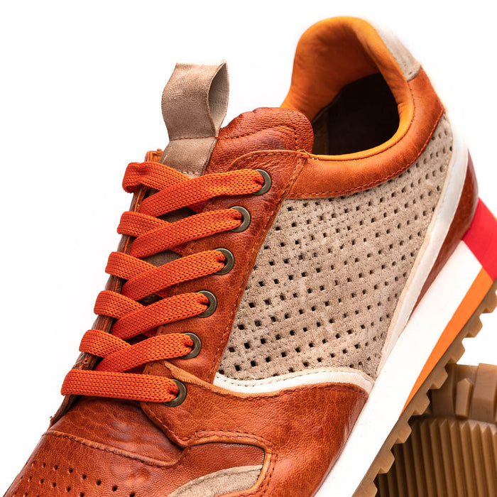 Zelli Matteo Calfskin and Perforated Suede Sneaker in Burnt Orange