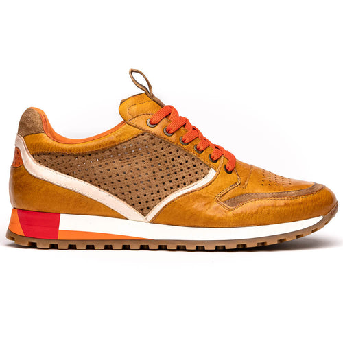 Zelli Matteo Calfskin and Perforated Suede Sneakers in Mustard