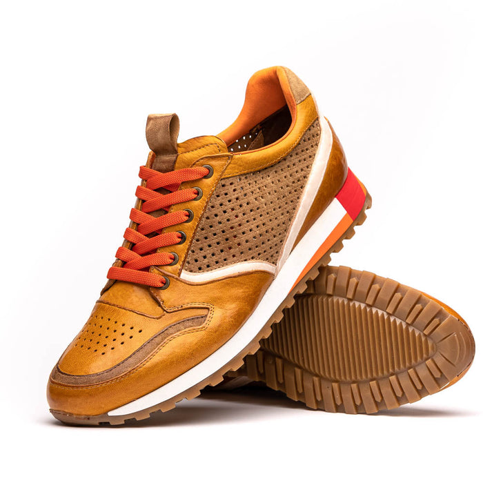 Zelli Matteo Calfskin and Perforated Suede Sneakers in Mustard