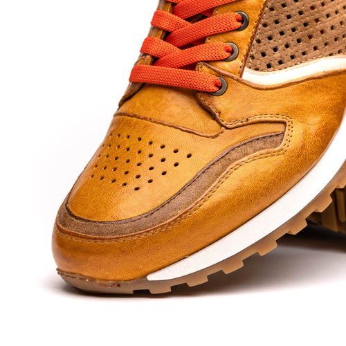Zelli Matteo Calfskin and Perforated Suede Sneakers in Mustard