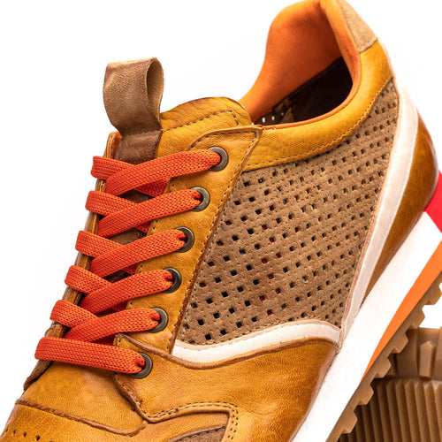 Zelli Matteo Calfskin and Perforated Suede Sneakers in Mustard