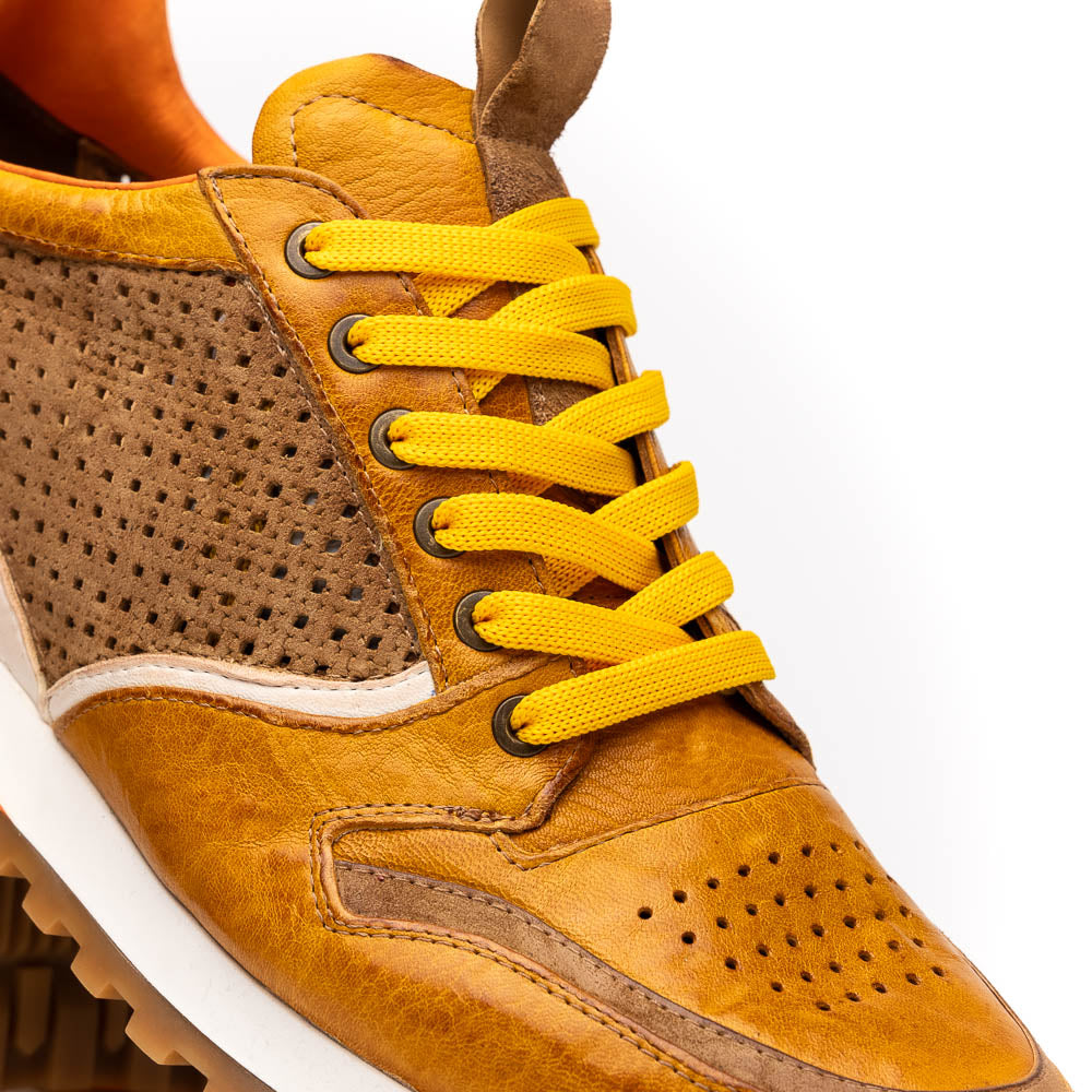 Zelli Matteo Calfskin and Perforated Suede Sneakers in Mustard