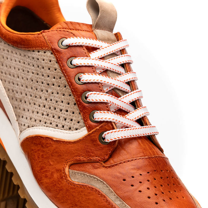 Zelli Matteo Calfskin and Perforated Suede Sneaker in Burnt Orange