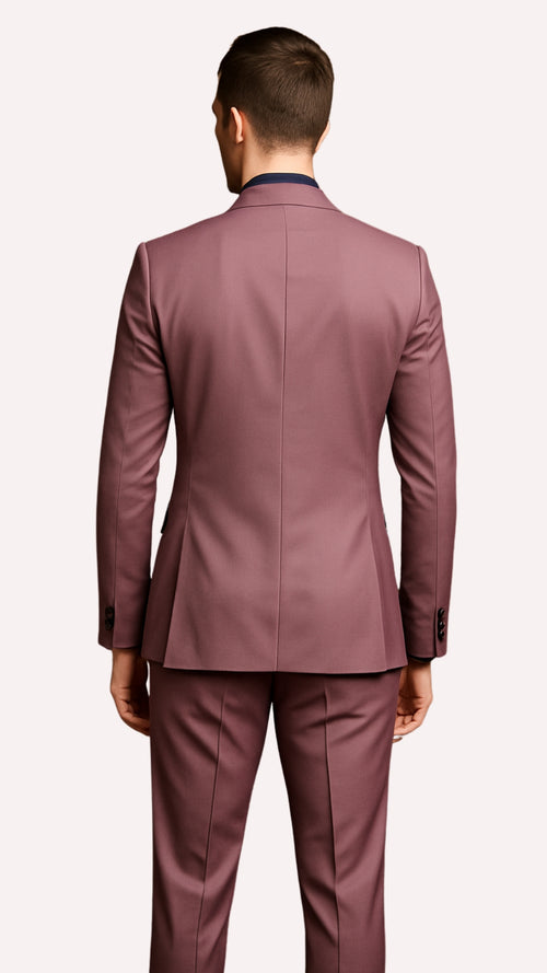 Men's Mauve Pink Tuxedo Suit – 3-Piece Slim Fit with Black Satin Shawl Lapel