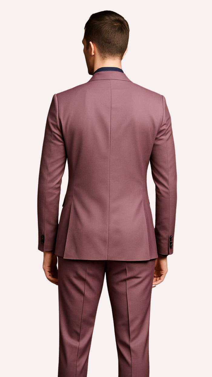 Men's Mauve Pink Tuxedo Suit - 3-Piece Slim Fit with Black Satin Shawl Lapel by USA Men's Outlet
